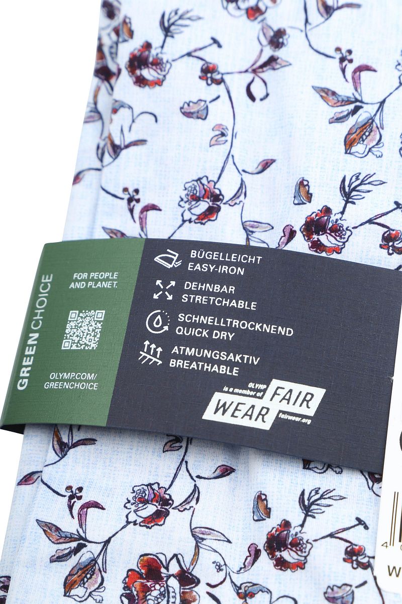 Olymp Luxor Overhemd Print Bloemen Lichtblauw