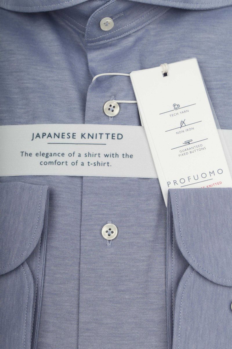 Profuomo Japanese Knitted Overhemd Melange Blauw