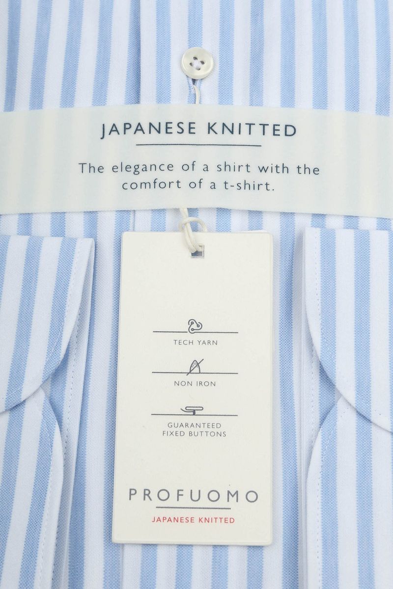 Profuomo Overhemd Japanese Knitted Lichtblauw Strepen