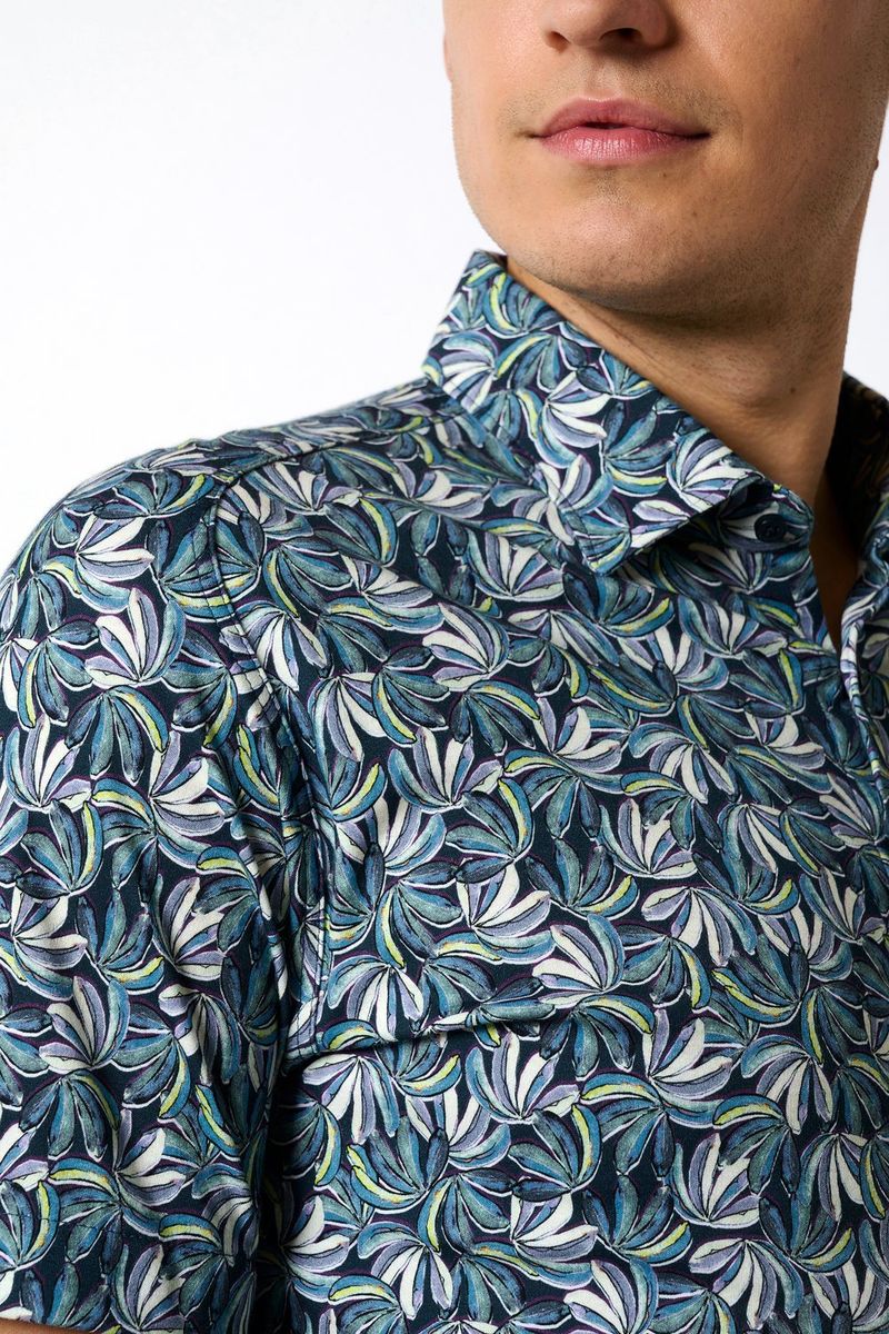 Desoto Short Sleeve Jersey Overhemd Bloemenprint Blauw