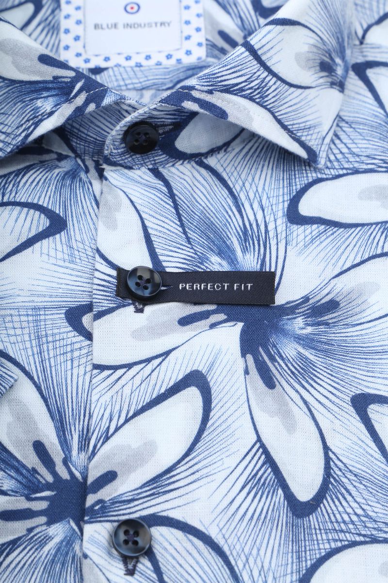 Blue Industry Short Sleeve Overhemd Linnen Print Blauw