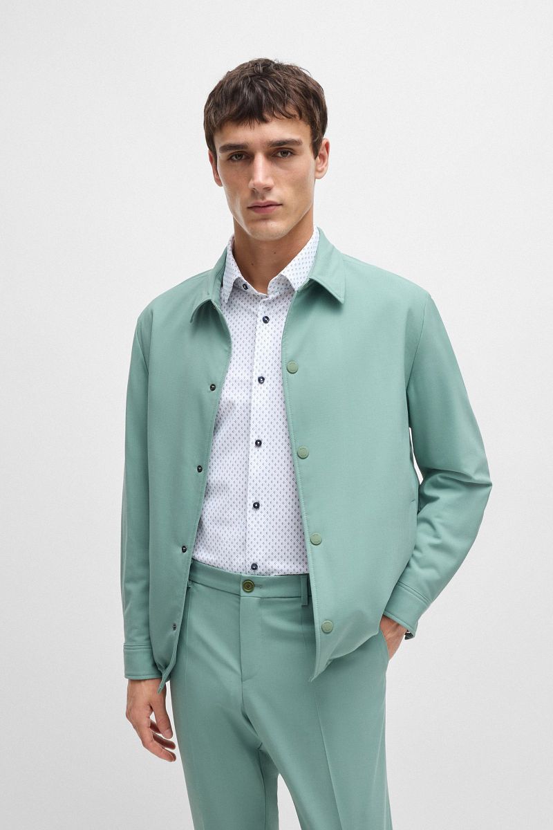 Boss Hank Overhemd Stretch Print Wit
