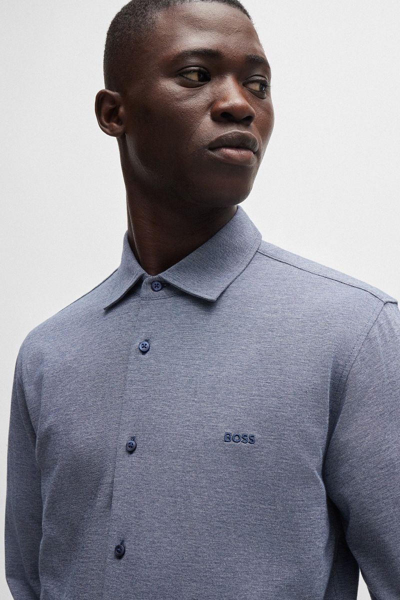 Boss Mysoft Overhemd Melange Blauw