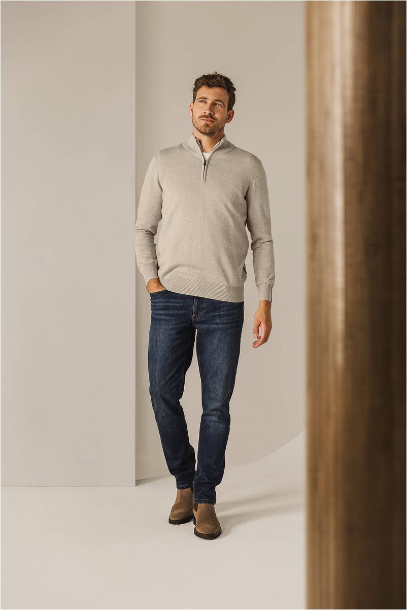 State of Art Half Zip Trui Oak Ecru