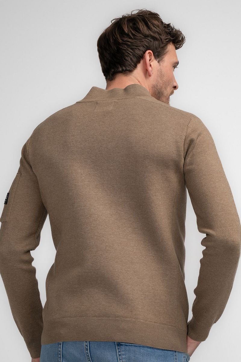 Petrol Half Zip Trui Melange Bruin