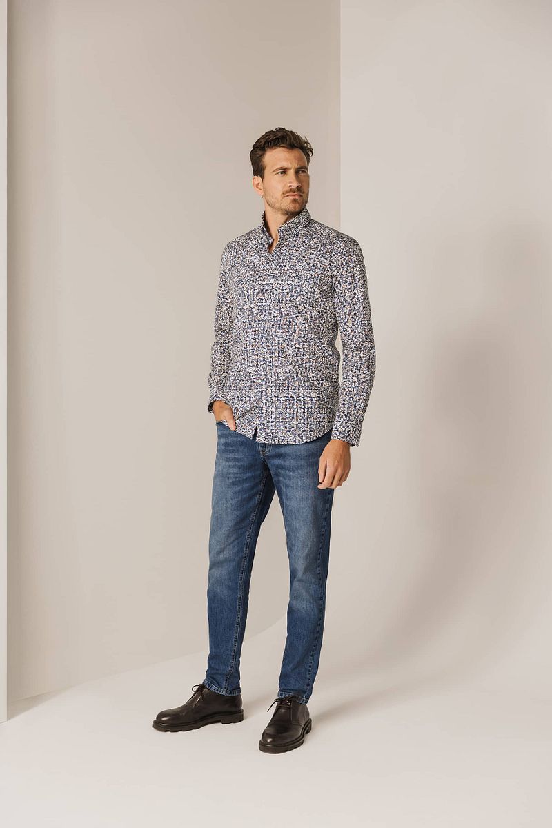 State of Art Overhemd Poplin Print Blauw Rood