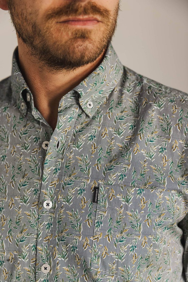 State of Art Overhemd Poplin Print Groen