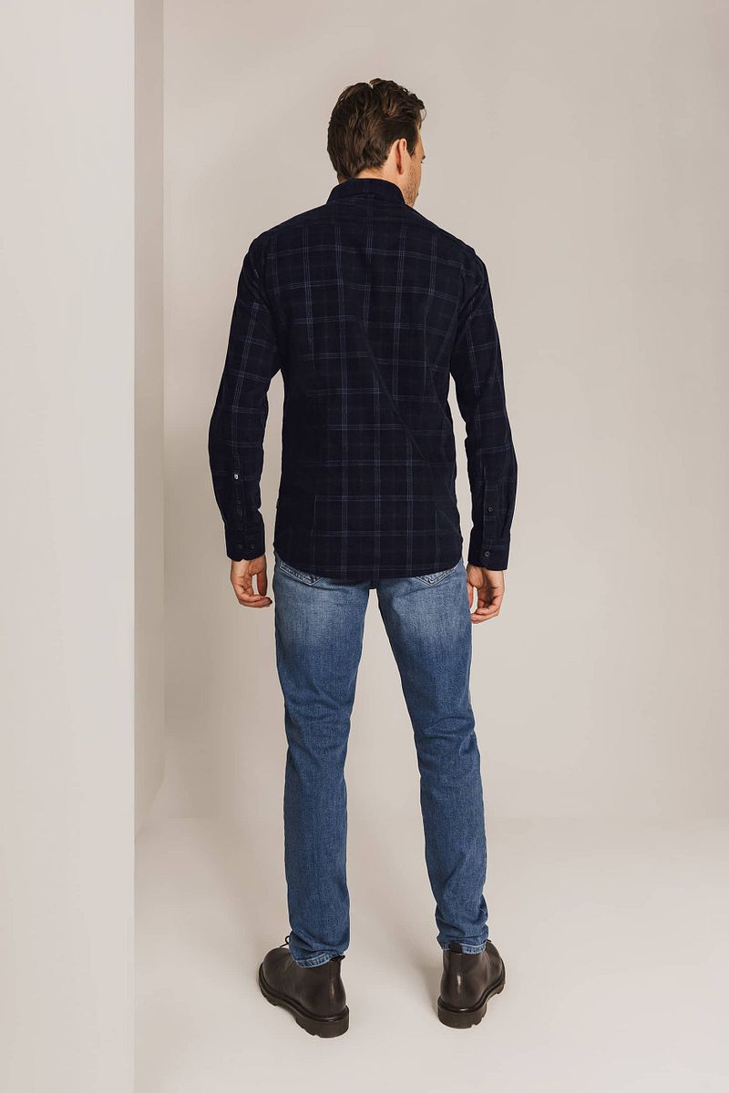 State of Art Overhemd Fine Corduroy Ruit Navy