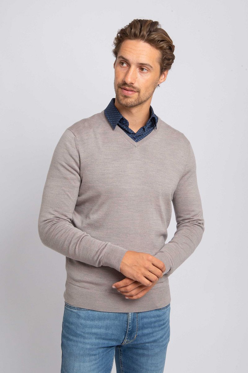 Suitable Merino Pullover V-Hals Greige