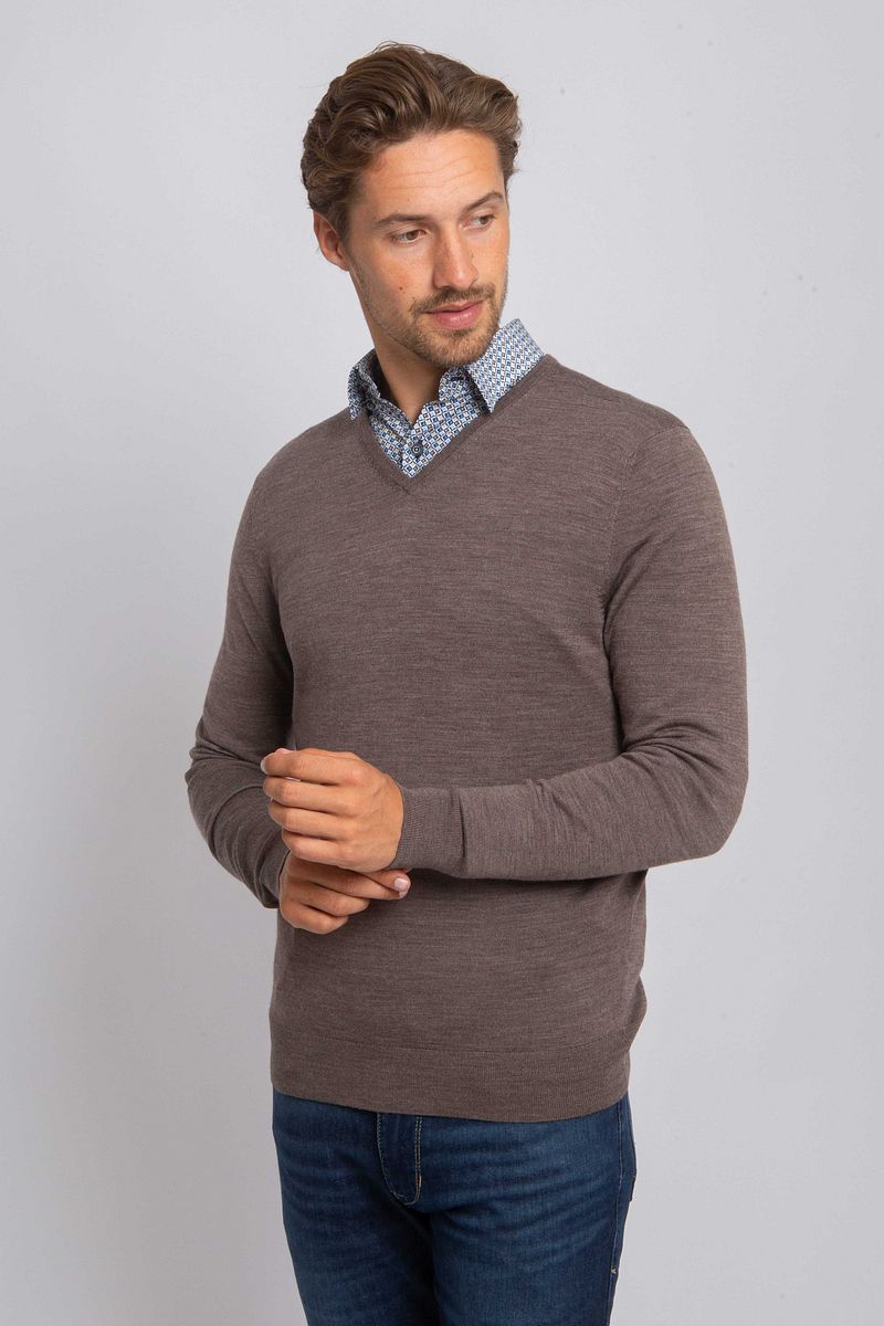 Suitable Merino Pullover V-Hals Taupe