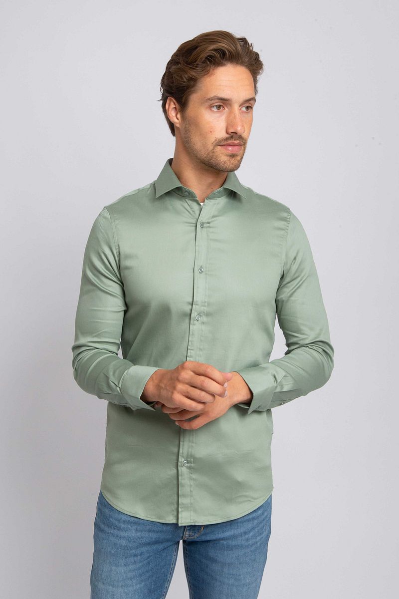 Suitable Satin Stretch Overhemd Groen