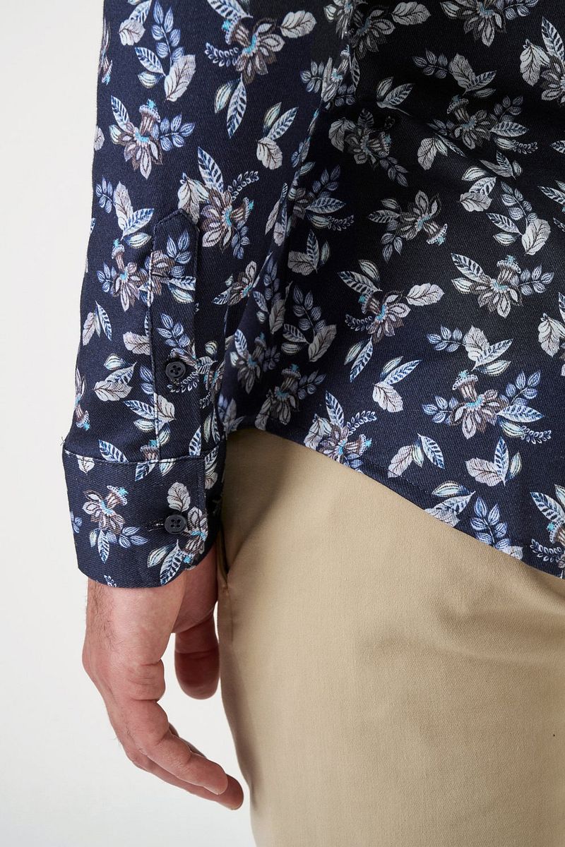 Desoto Overhemd Print Denim Blooming Navy