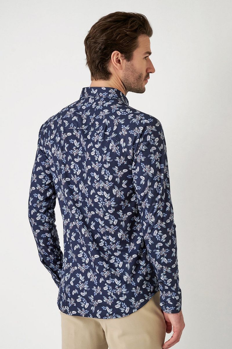 Desoto Overhemd Print Denim Blooming Navy