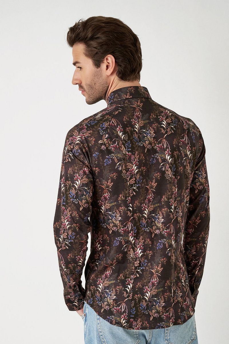 Desoto Overhemd Print Raw Umber Jungle Bruin