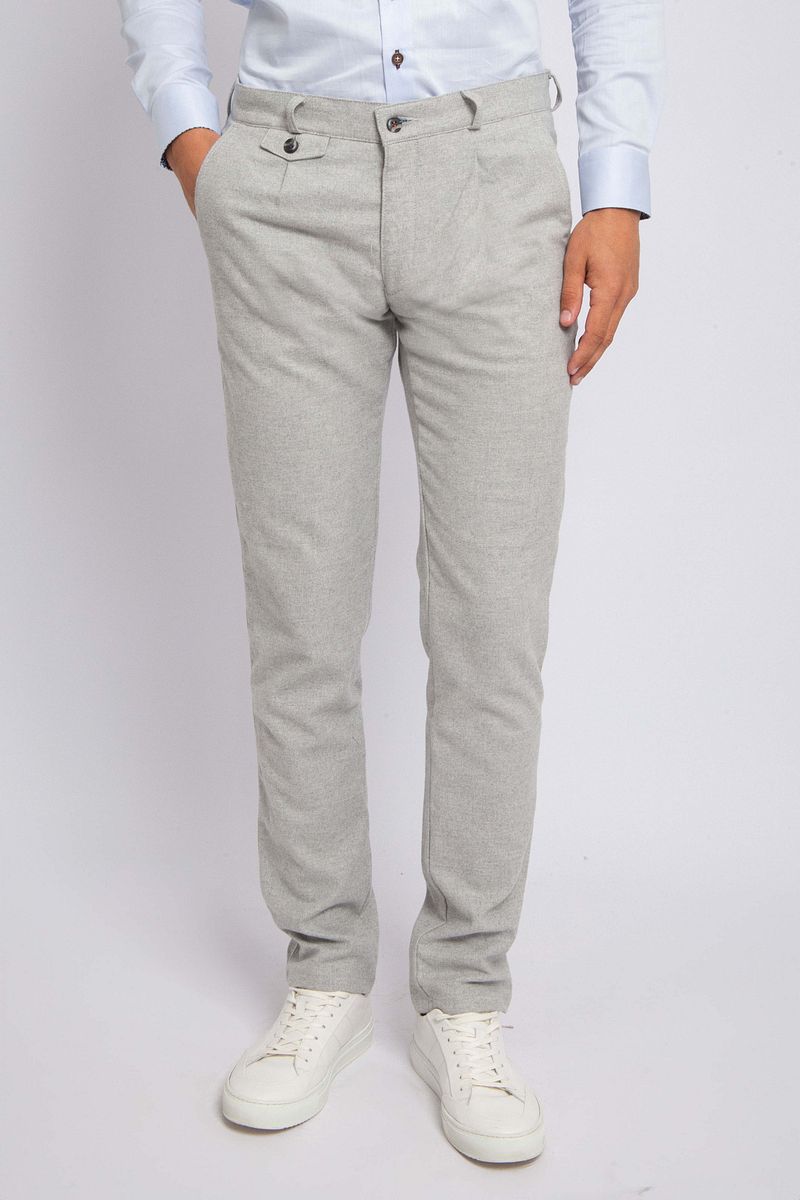 Suitable Chino Pico Pleat Flanel Lichtgrijs