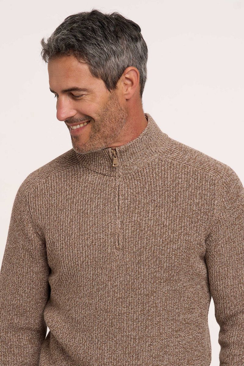 R2 Amsterdam R2 Half Zip Heavyknit Trui Merinowol Lichtbruin