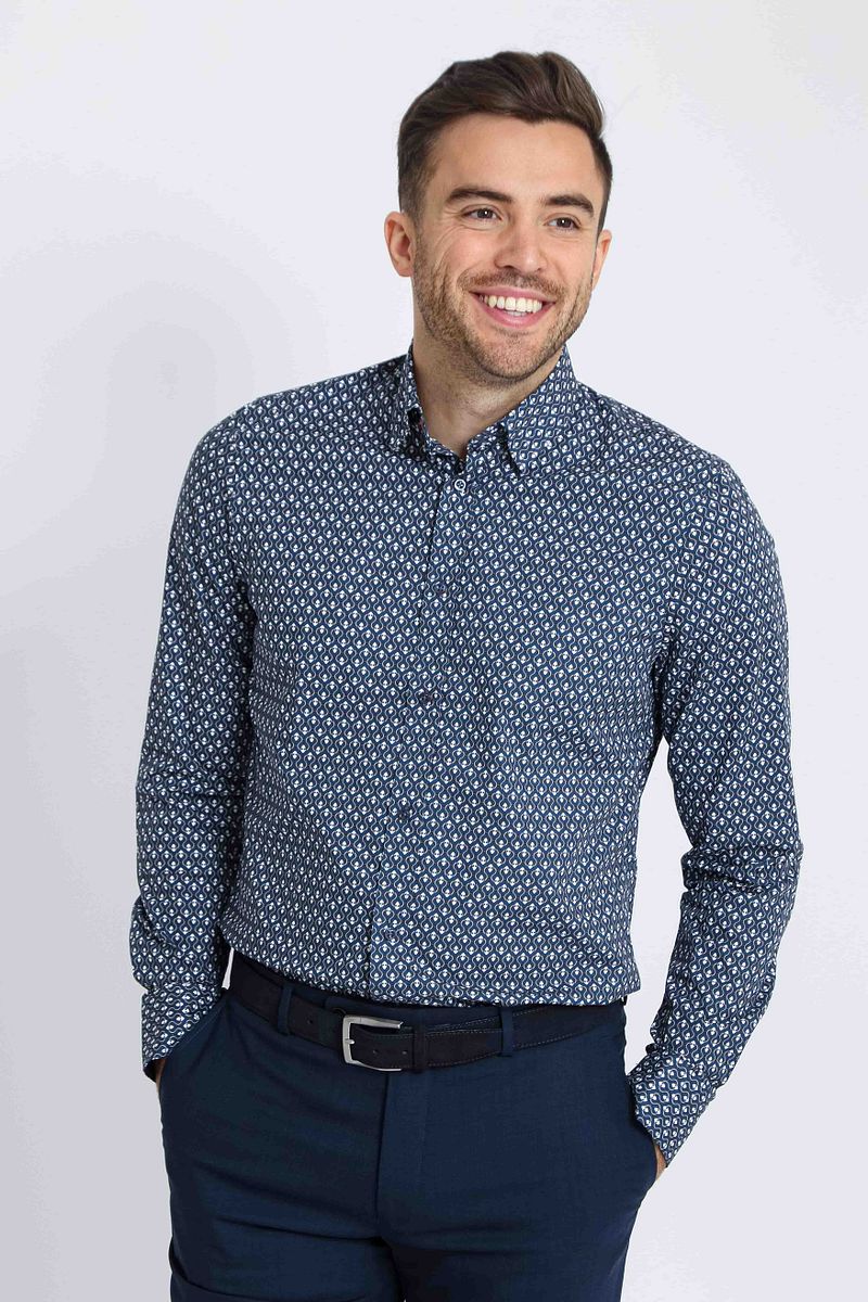Suitable Overhemd Print Navy