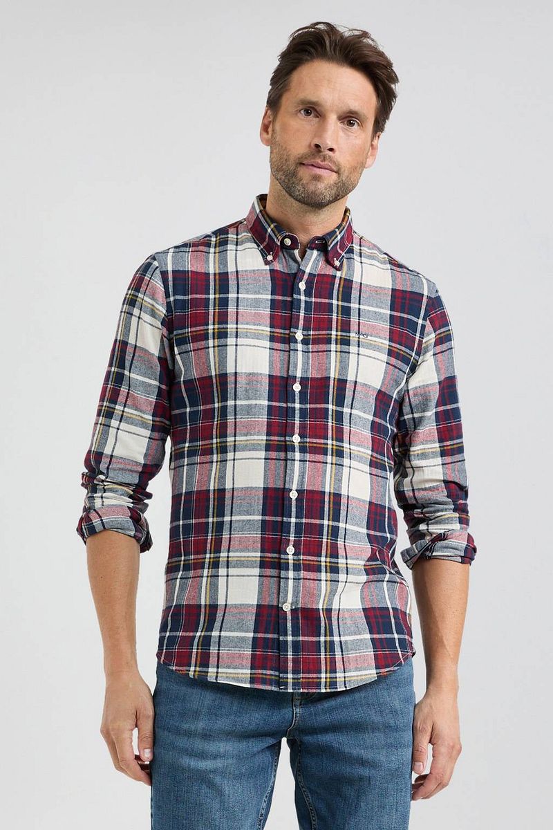 McGregor Overhemd Herringbone Ruit Rood Blauw