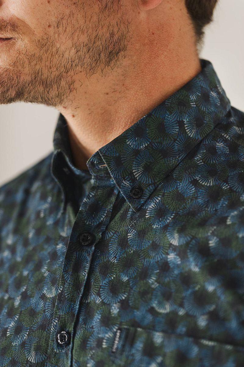 State of Art Overhemd Poplin Print Navy Groen