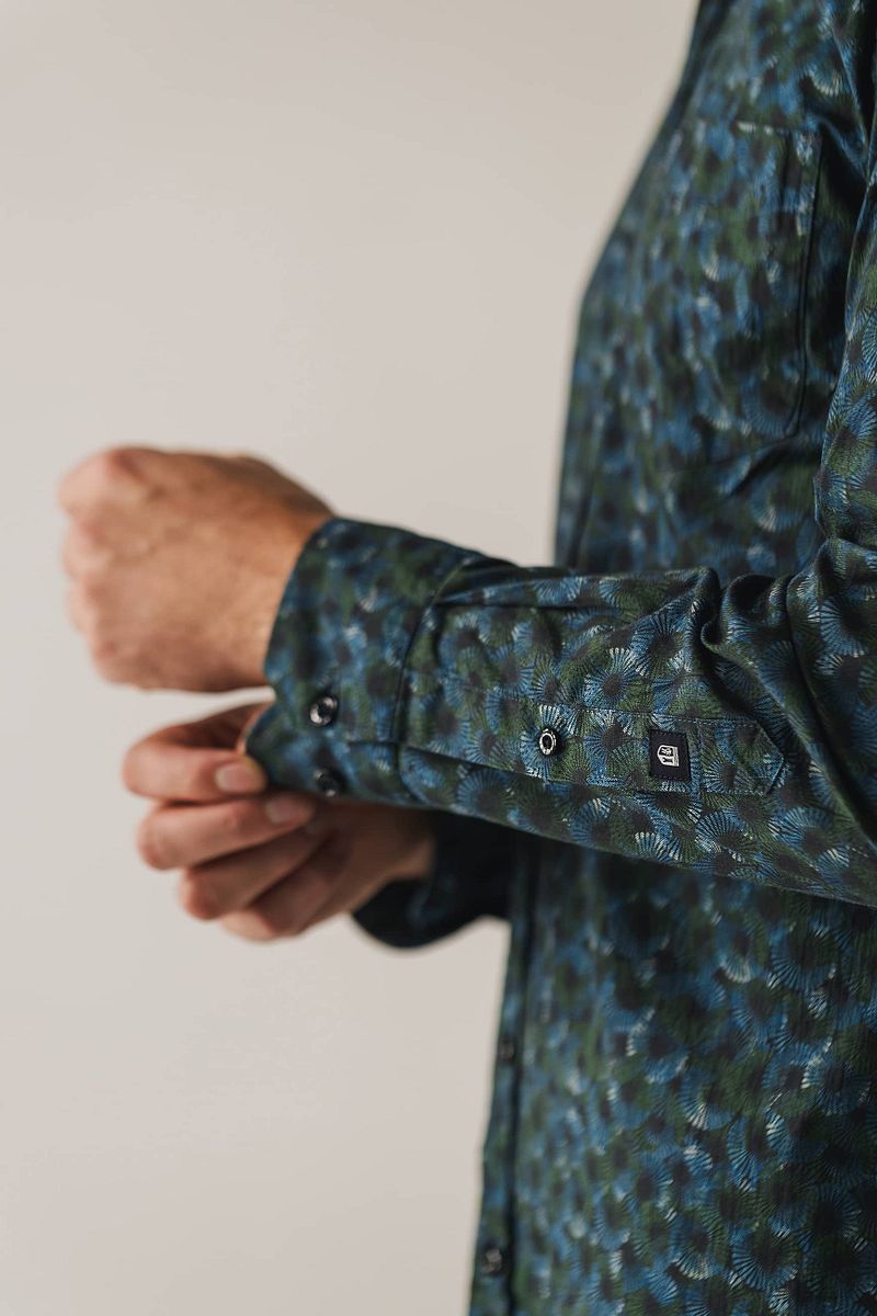 State of Art Overhemd Poplin Print Navy Groen