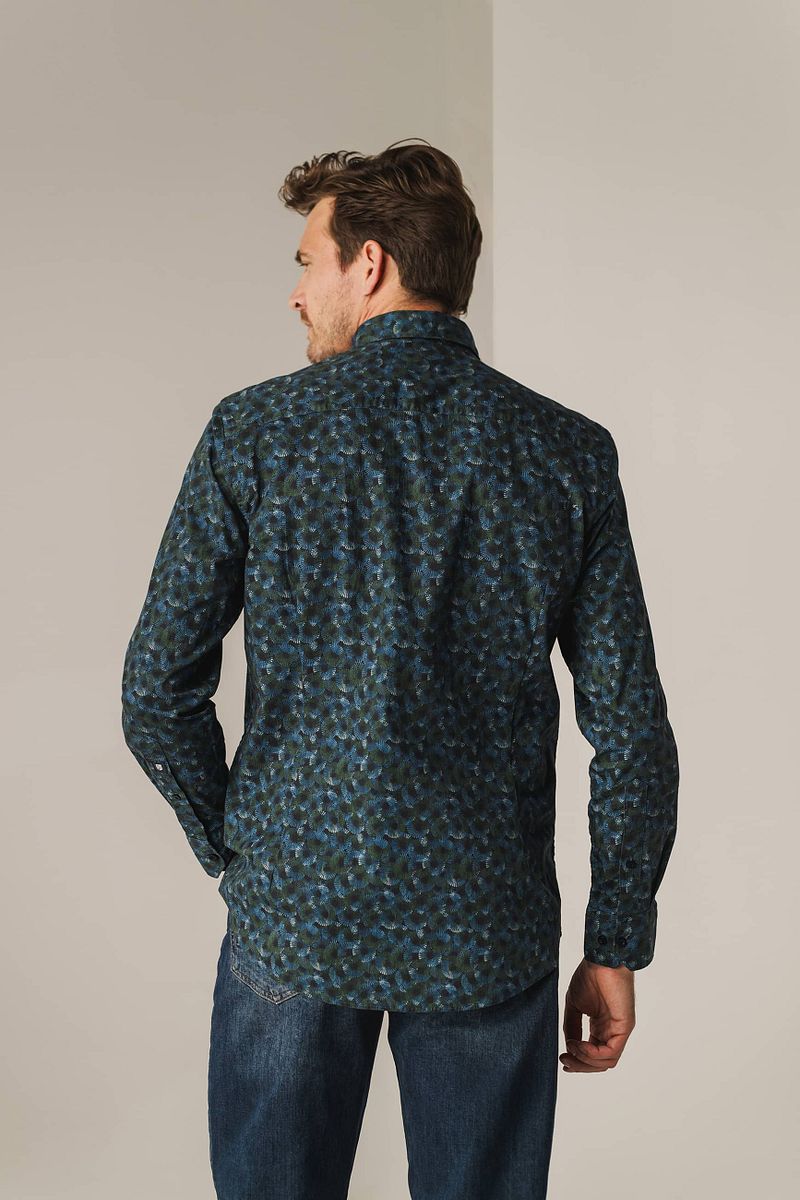 State of Art Overhemd Poplin Print Navy Groen