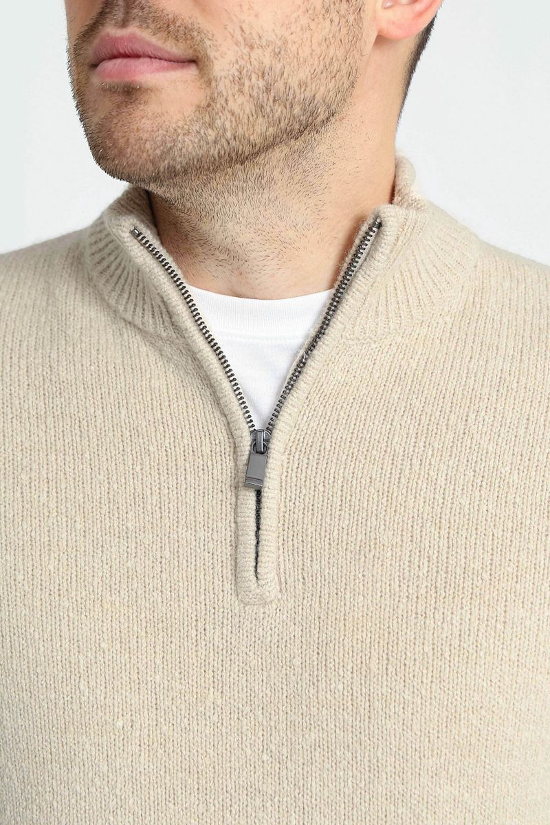 Suitable Half Zip Pullover Boiled Wool Ecru