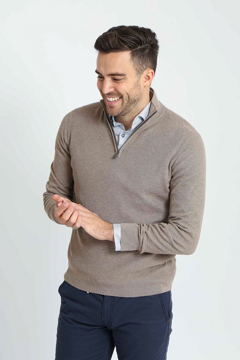 Suitable Structure Half Zip Trui Taupe