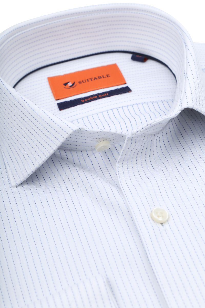 Suitable Overhemd Twill Dubbel Manchet Print Wit