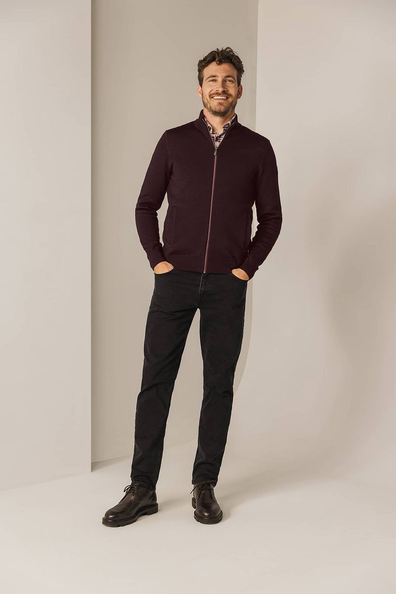 State Of Art Strickjacke Fine Contrast Wool Blend Bordeaux - Größe M günstig online kaufen