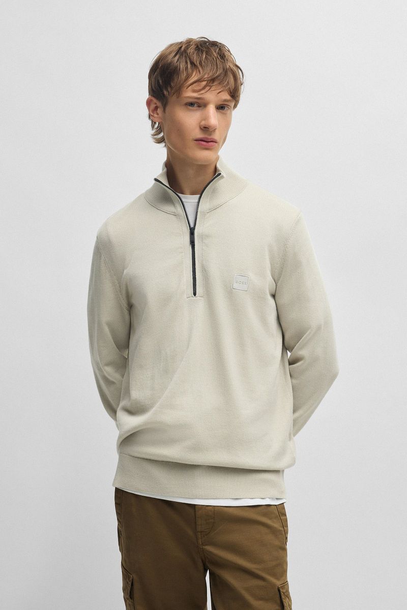 Boss Kanobix Half Zip Trui Ecru