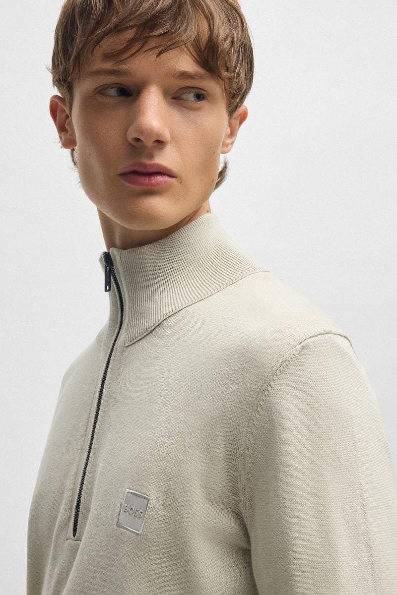 Boss Kanobix Half Zip Trui Ecru