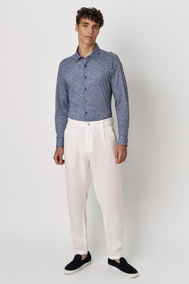 Desoto Shirt Kent Linen Optics Stripes Navy