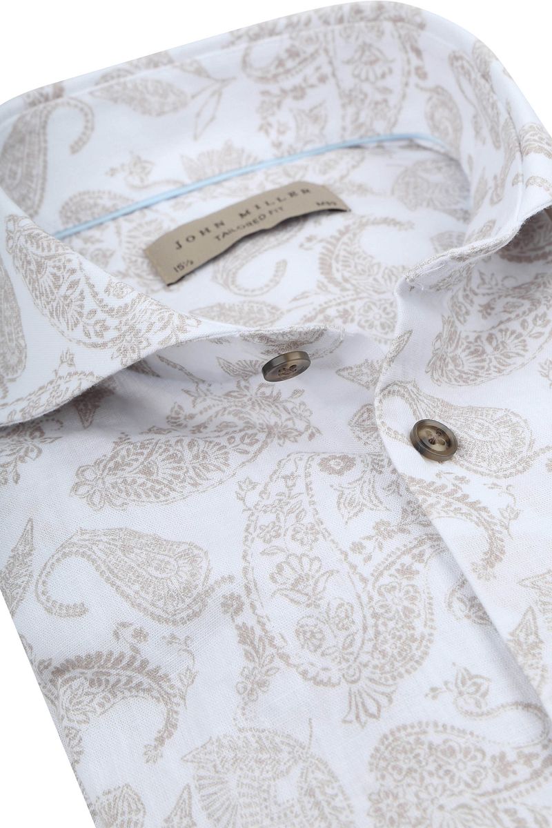 John Miller Overhemd Linnen Blend Paisley Print Beige