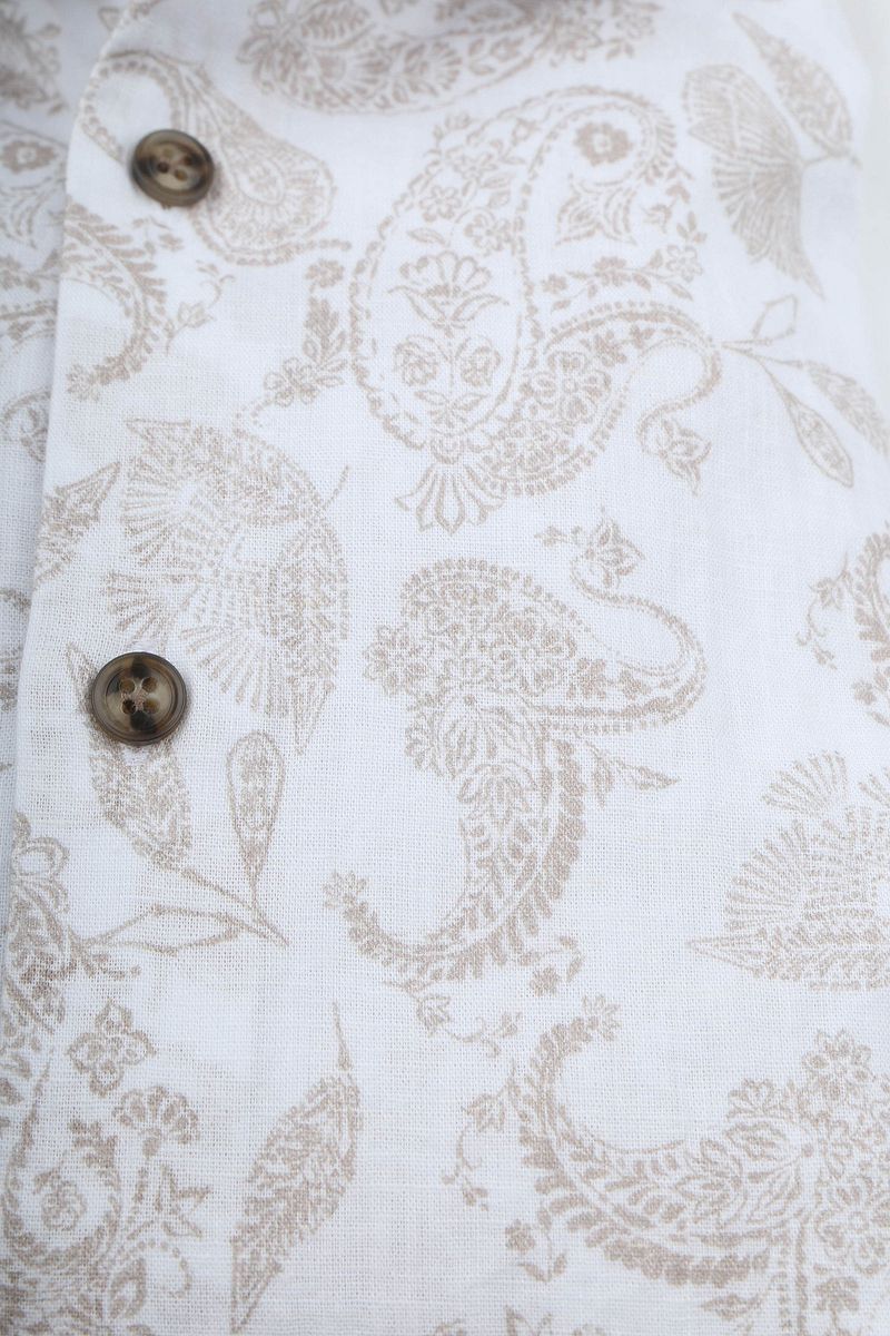 John Miller Overhemd Linnen Blend Paisley Print Beige