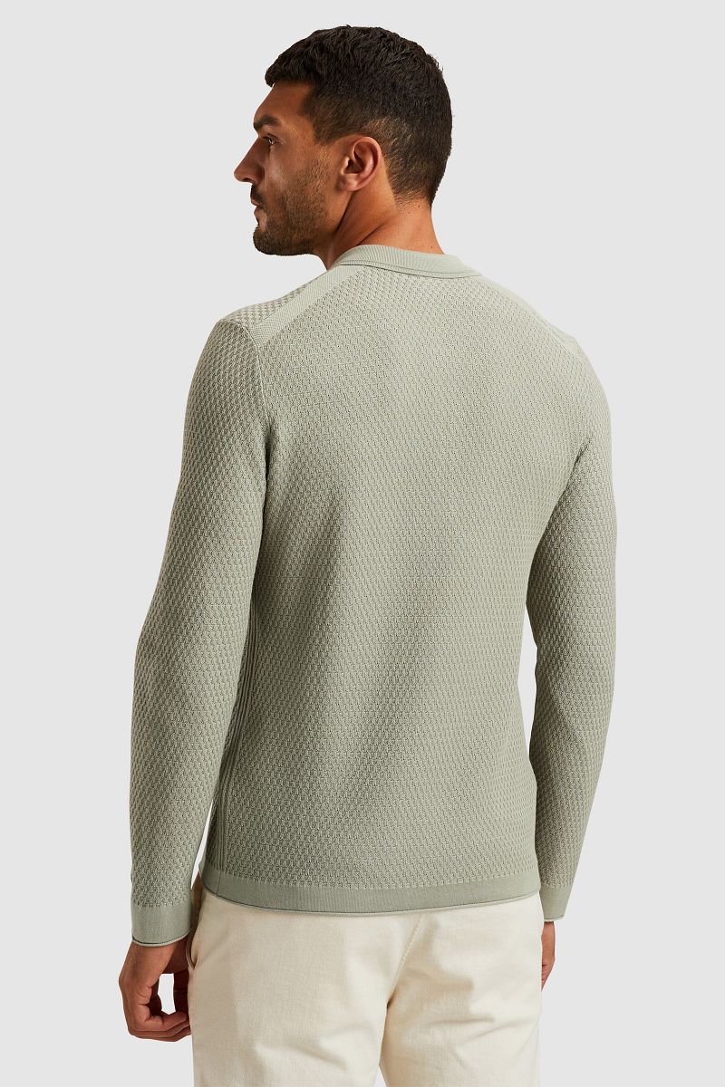 Cast Iron Long Sleeve Half Zip Poloshirt Structuur Lichtgroen