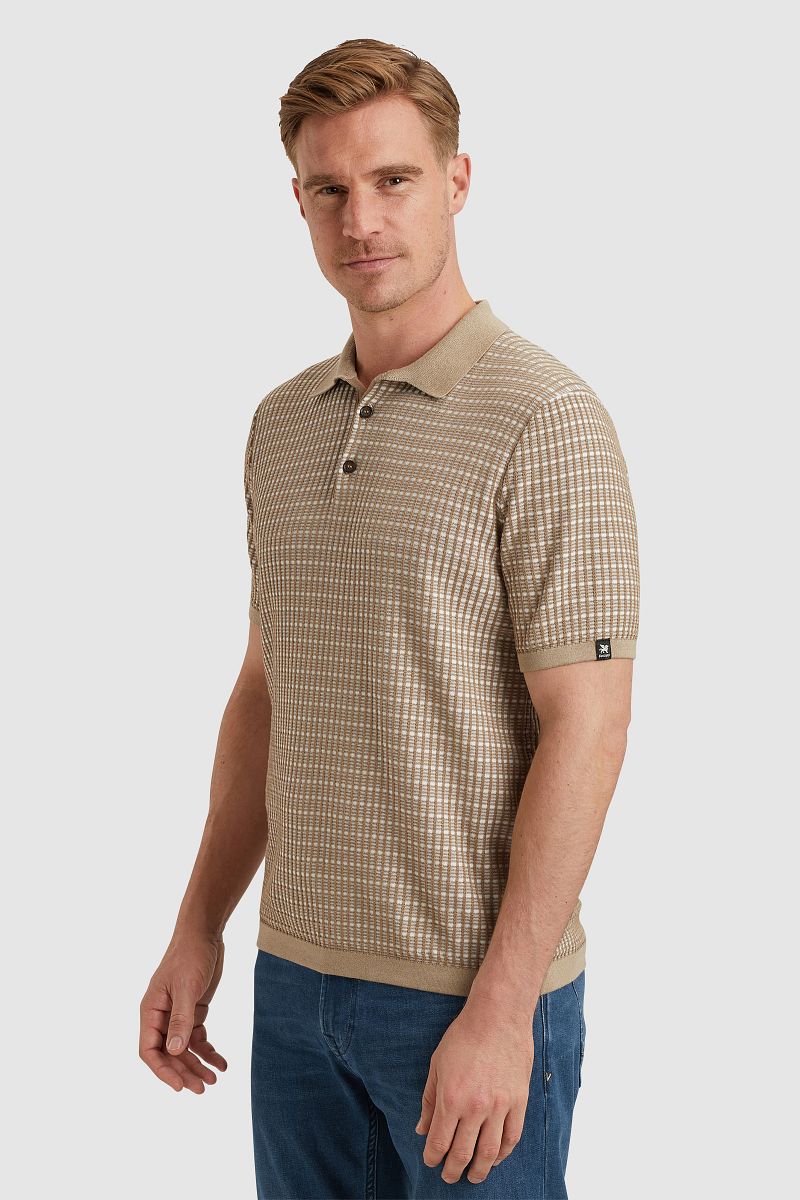 Vanguard Poloshirt Knitted Checks Beige