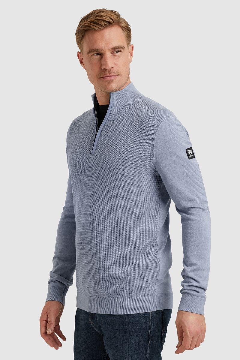 Vanguard Pullover halber Reißverschluss strukturiert Blau - Größe M günstig online kaufen