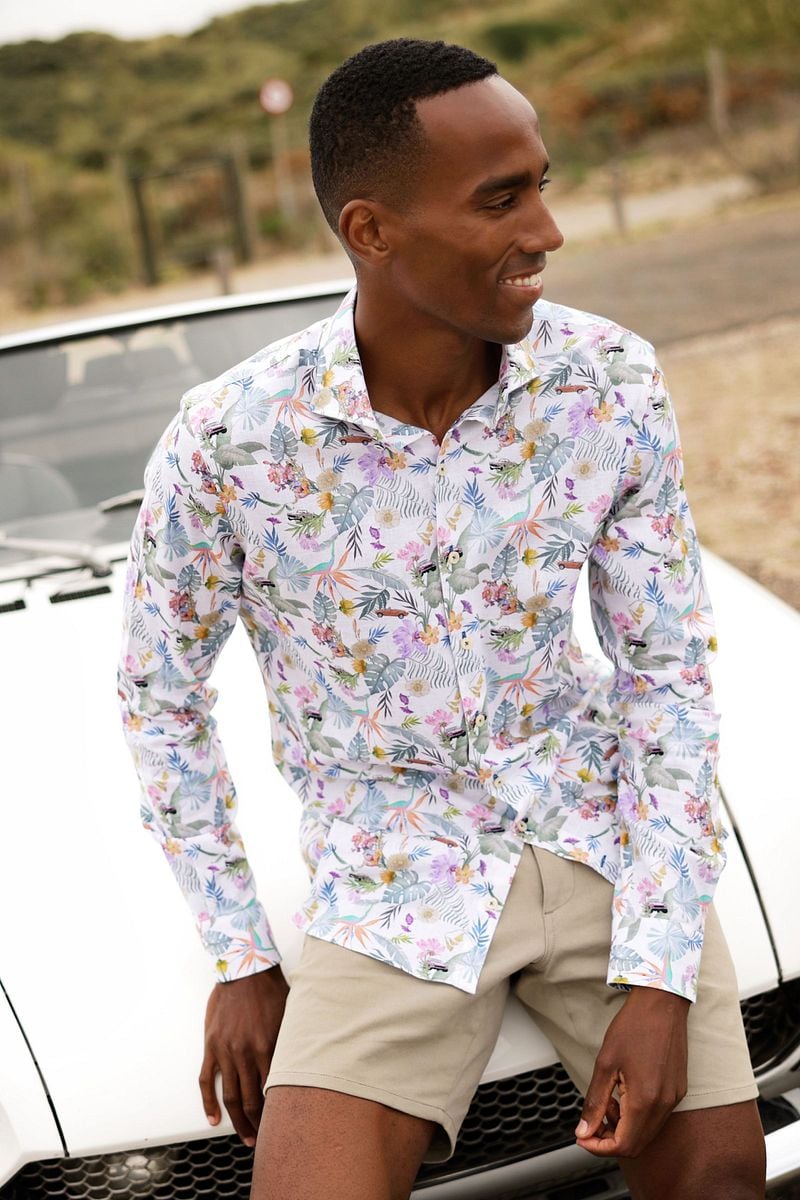 R2 Shirt Linen/Cotton Flower Print Multicolour - Größe XL günstig online kaufen