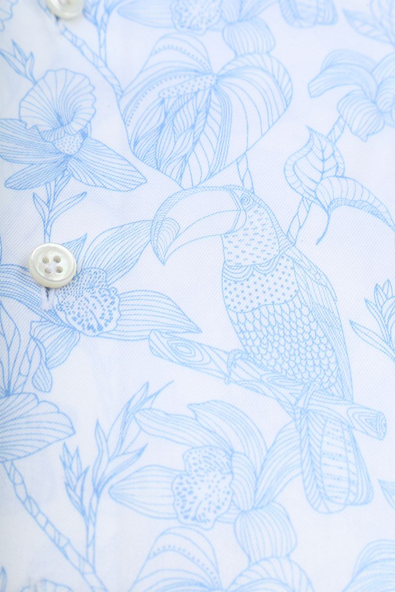 Olymp Signature Twill Overhemd Print Lichtblauw