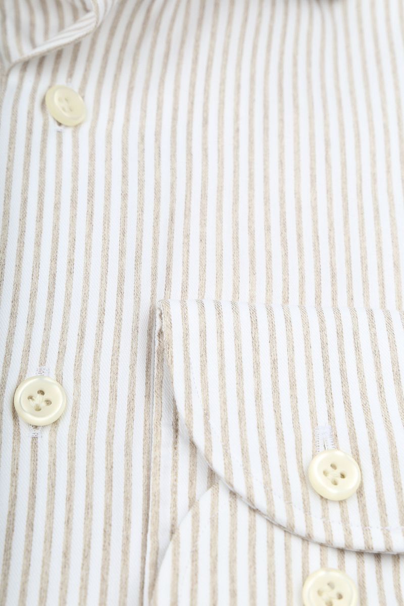 Profuomo Shirt Extra Lange Mouwen Travel Streep Beige