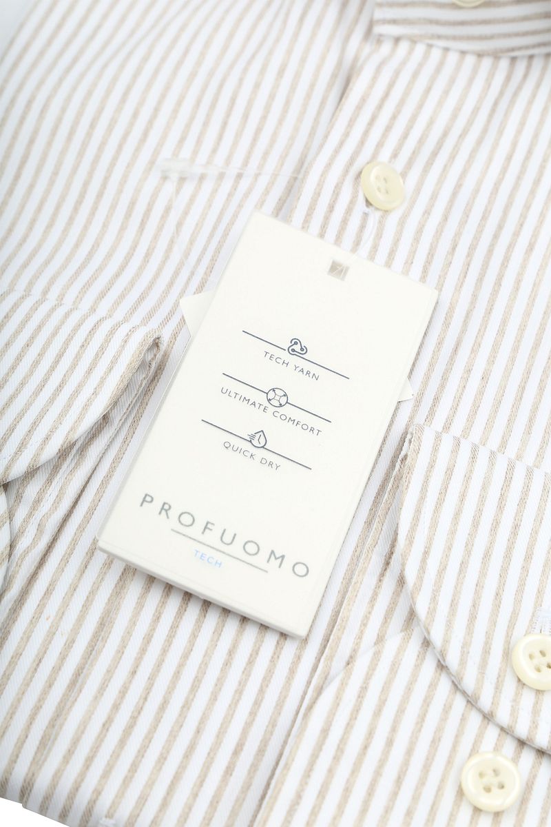 Profuomo Shirt Extra Lange Mouwen Travel Streep Beige