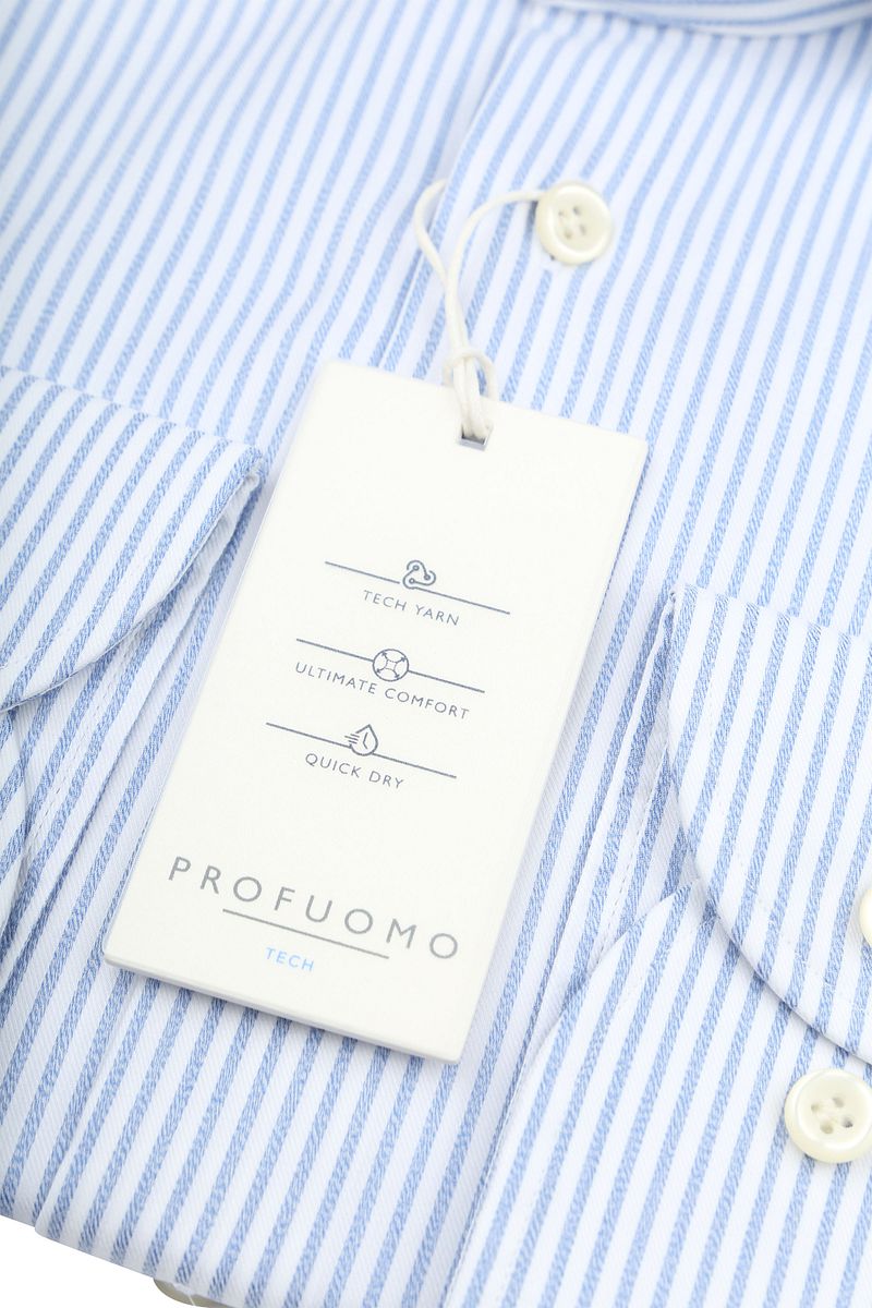Profuomo Shirt Extra Lange Mouwen Travel Streep Lichtblauw