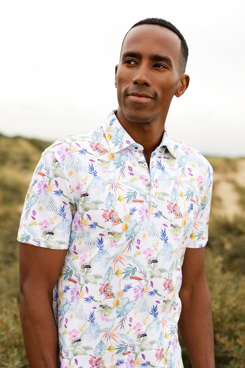 R2 Amsterdam Piqué Polo Linnen Blend Print Multicolor