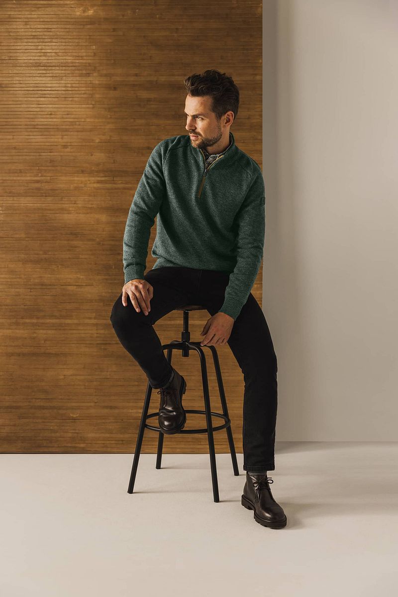 State of Art Half Zip Trui Melange Groen