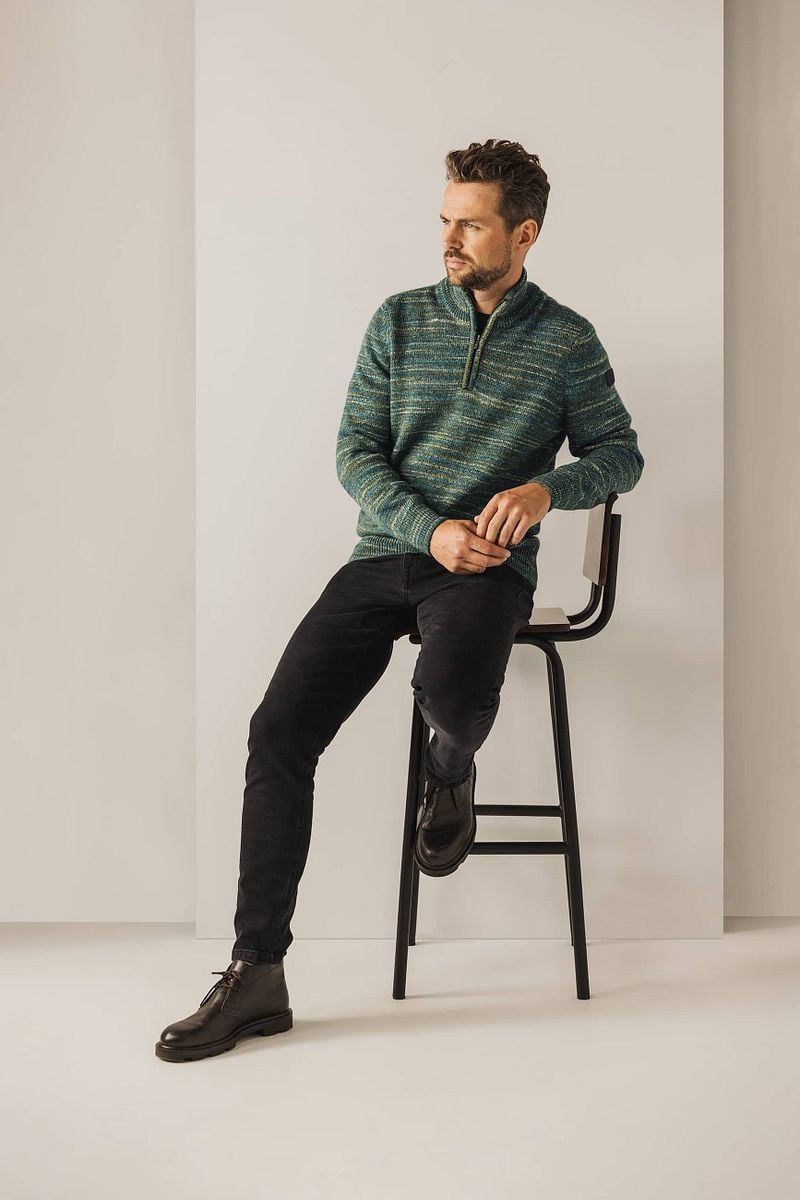 State of Art Half Zip Trui Melange Groen