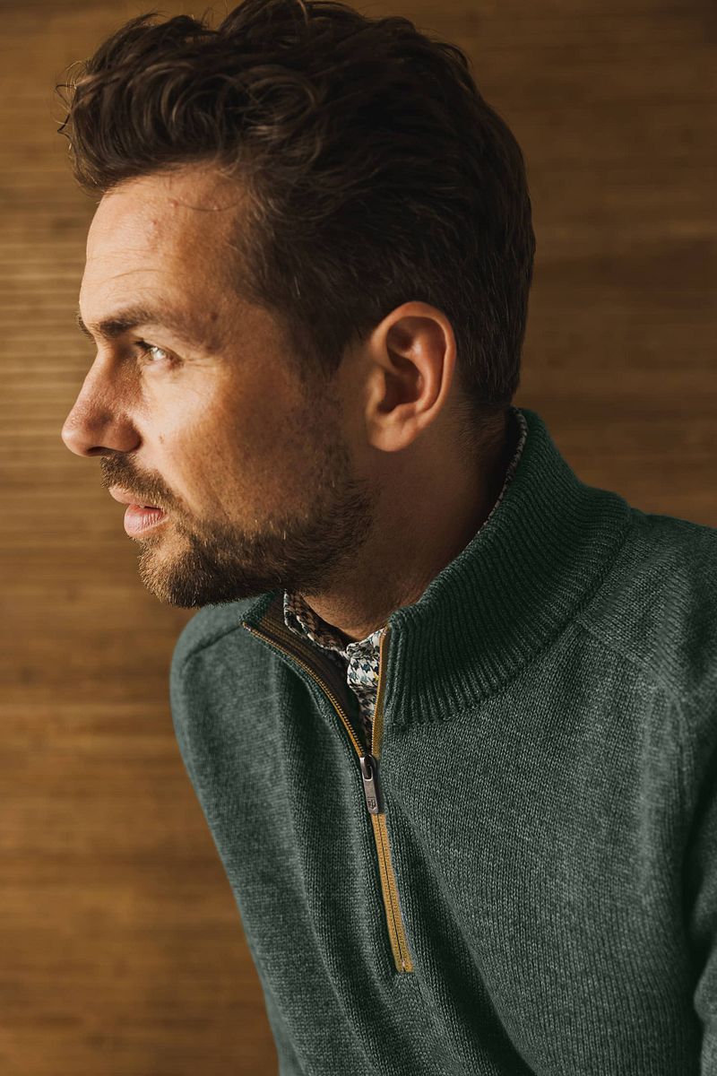 State of Art Half Zip Trui Melange Groen
