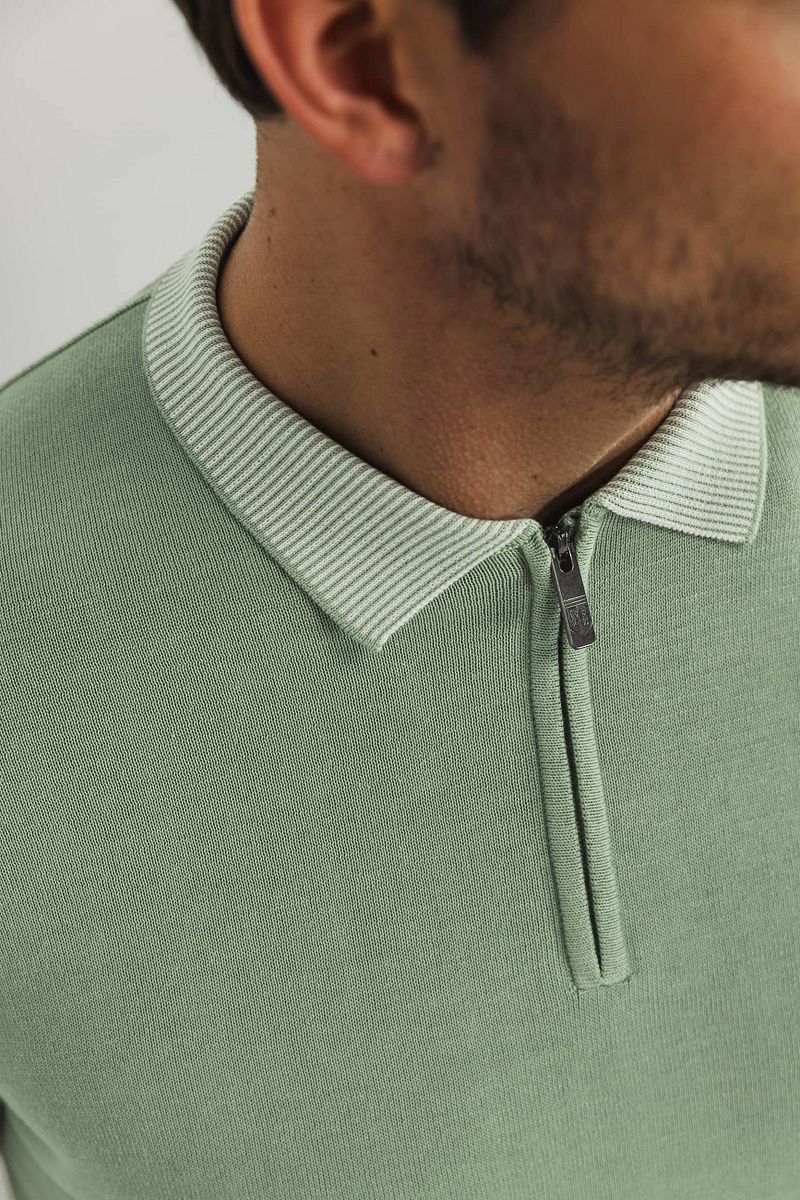 State of Art Knitted Poloshirt Half Zip Groen