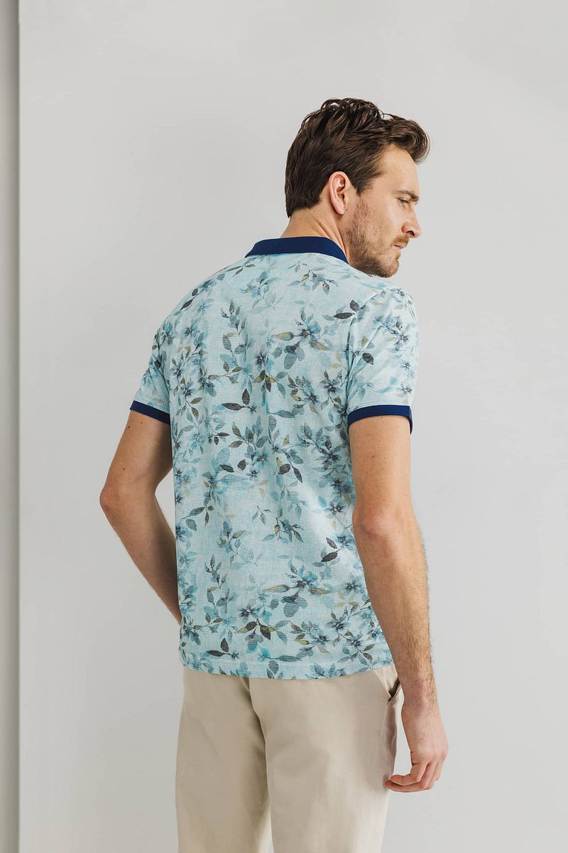 State of Art Poloshirt Piqué Print Lichtblauw