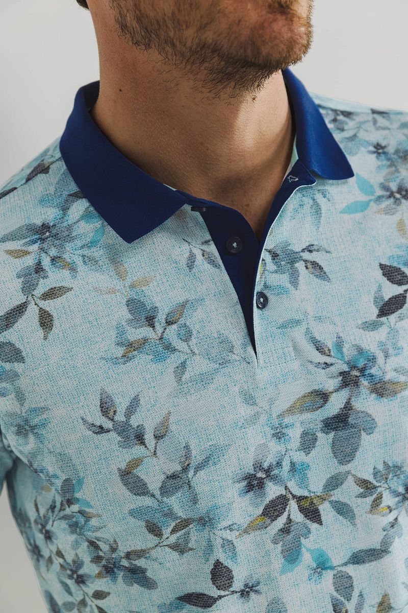 State of Art Poloshirt Piqué Print Lichtblauw