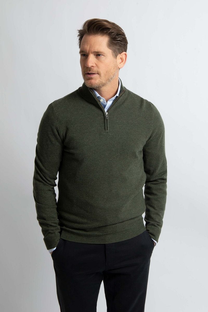 Steppin' Out Half Zip Trui Merinowol Olijfgroen